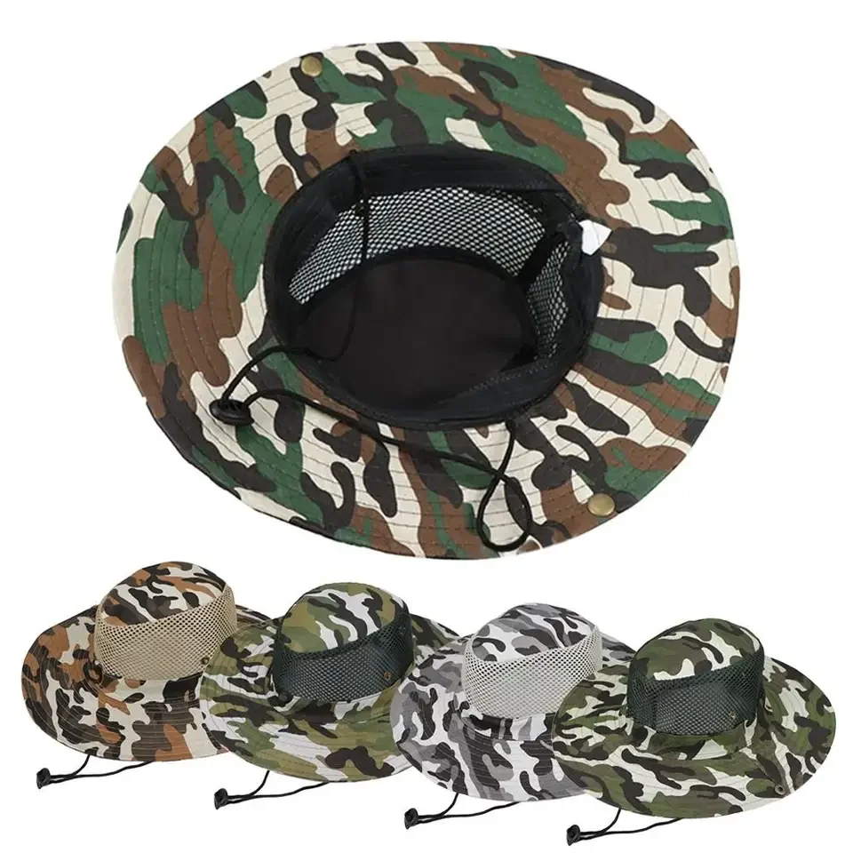釣り用UVカット迷彩メッシュバケットハット、つば広ビーチハッ - Outdoor Hunting Prints のレビューと価格