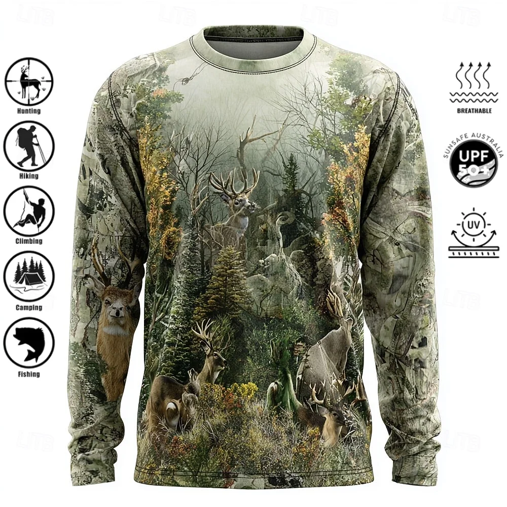 メンズ長袖Tシャツ、ポリエステル素材、3Dプリント迷彩柄、U - Outdoor Hunting Prints のレビューと価格
